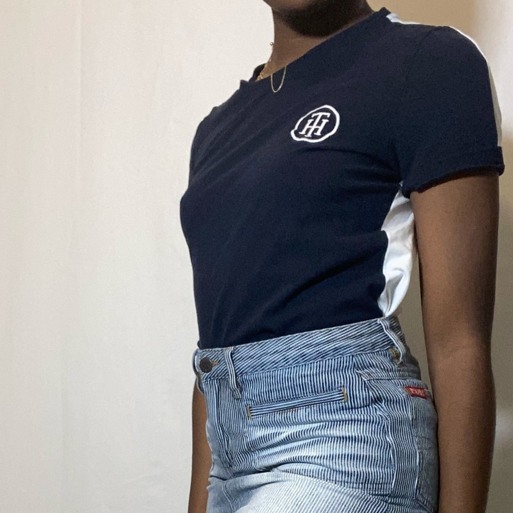 Navy Blue and White Tommy Hilfiger Shirt